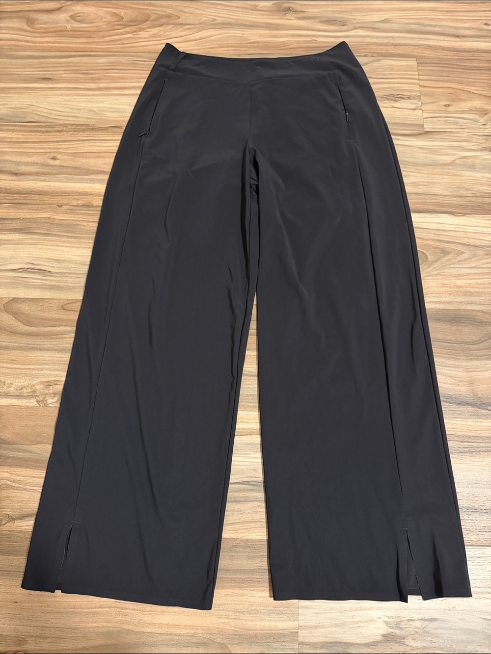 Athleta Cosmic Wide Leg Pant Women 12 Black High Rise Split Hem Travel Minimal